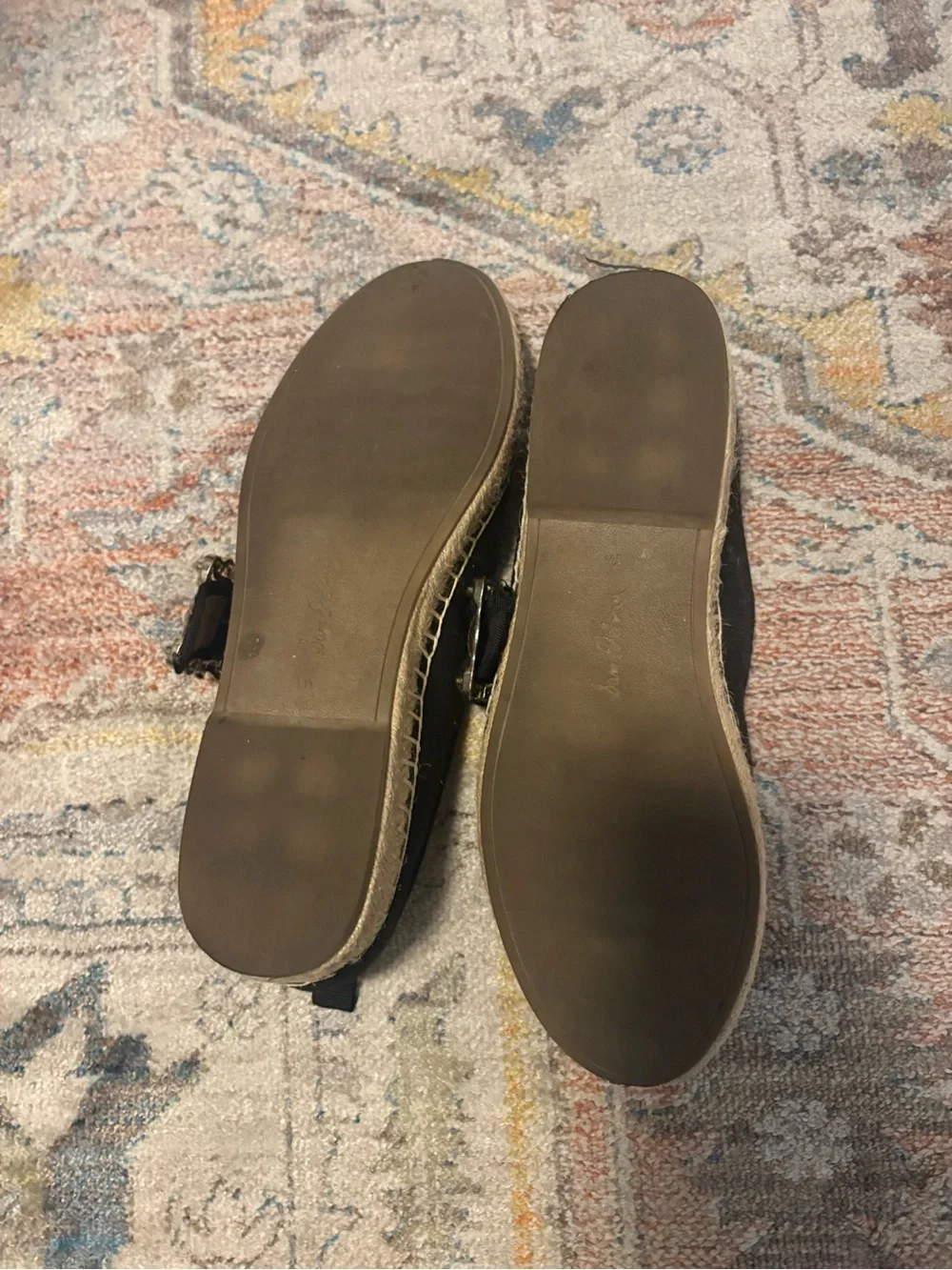 Sam Edelman Espadrille Mary Jane Flats - Black Canvas Jeweled Buckle - Size 8.5